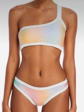 BNWT  One-Shoulder Pastel Ombre Bikini Set GORGEOUS - D cup/ Large bottoms